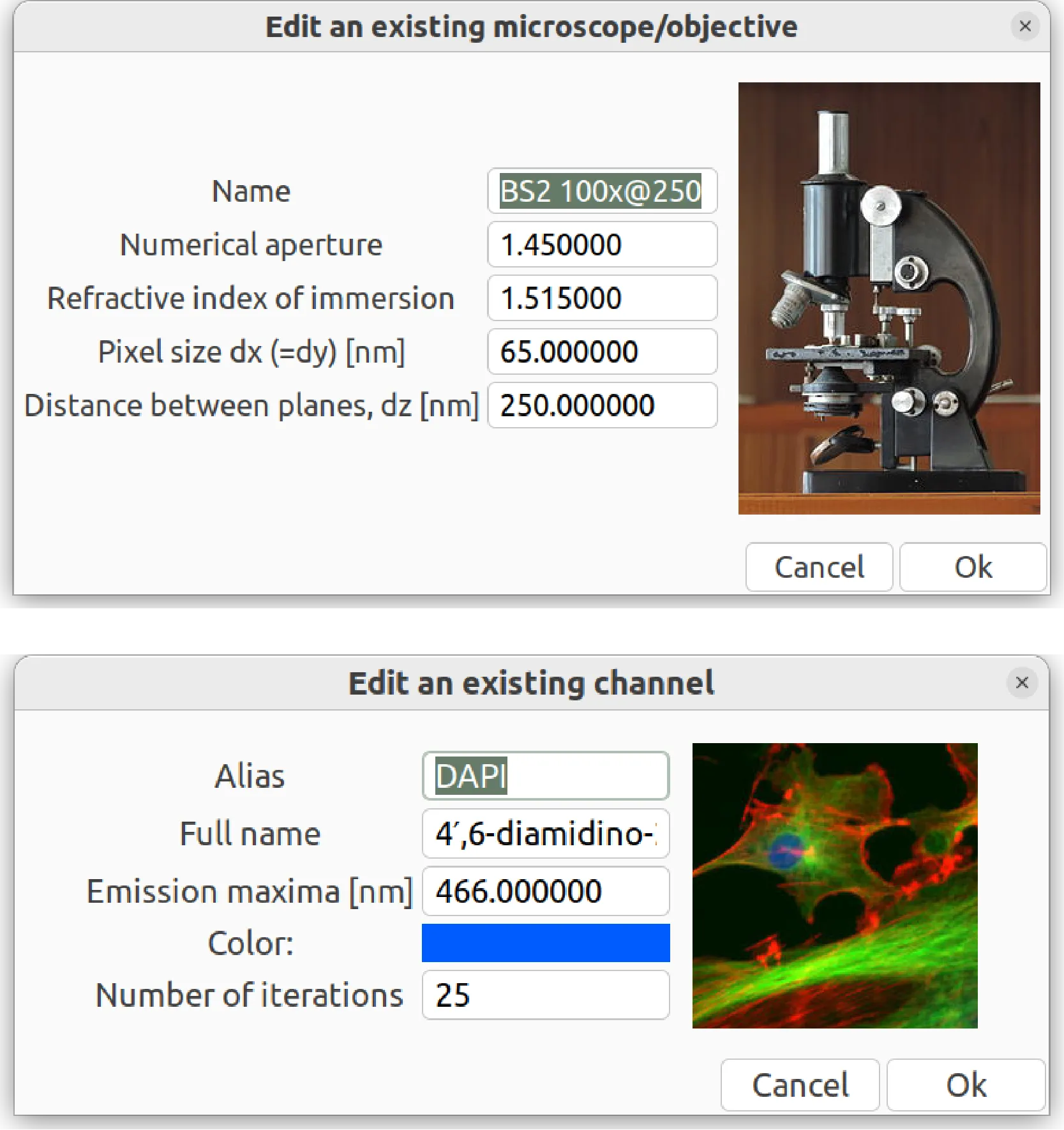 Example images from the software GUI